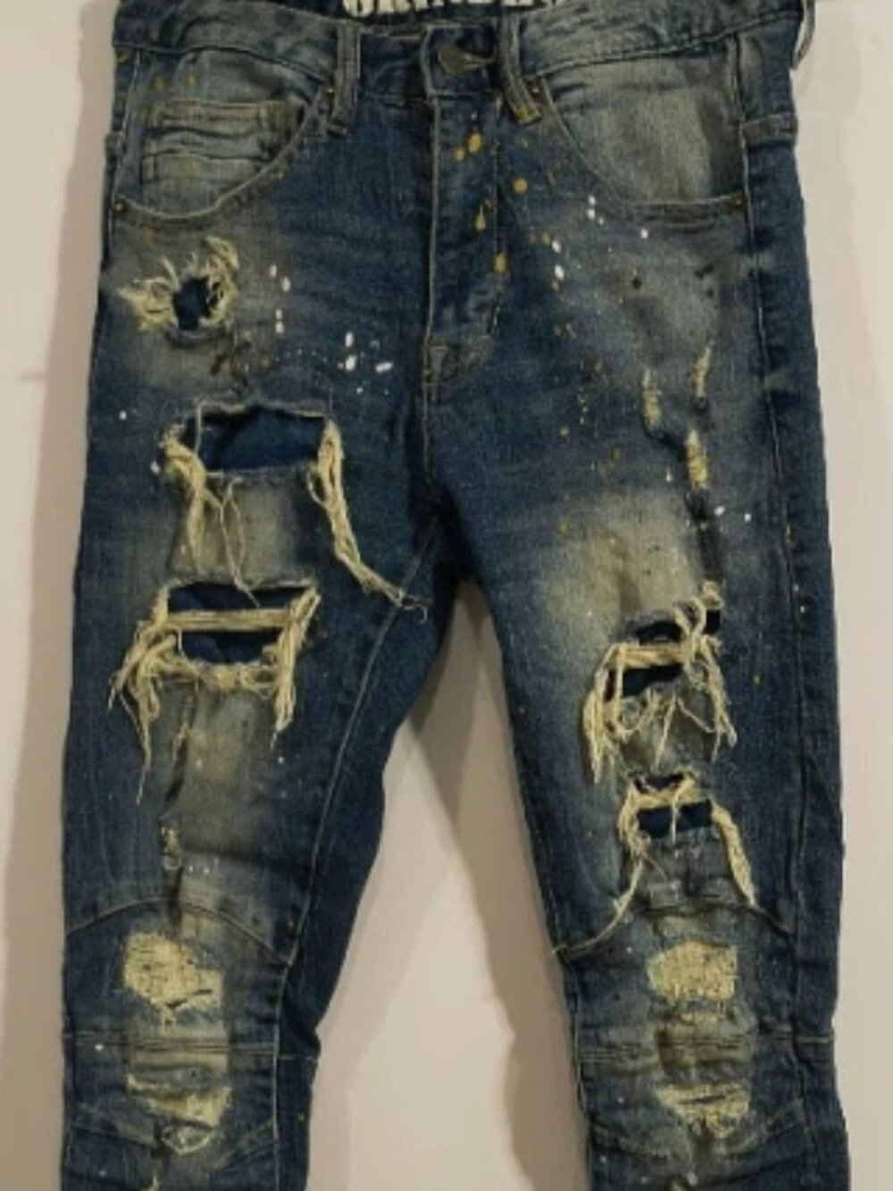 Grindhouse Ripped and Repair Paint Splatter Slim Fit Men's Jeans Size 30